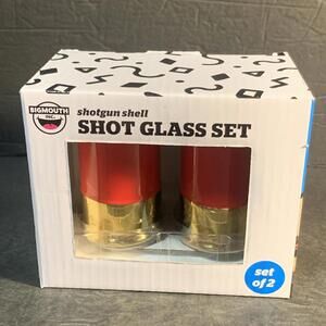 NEW   Set of 2 Shotgun Shell Shot Glasses Red / Gold Shot Glass Set in Gift Box